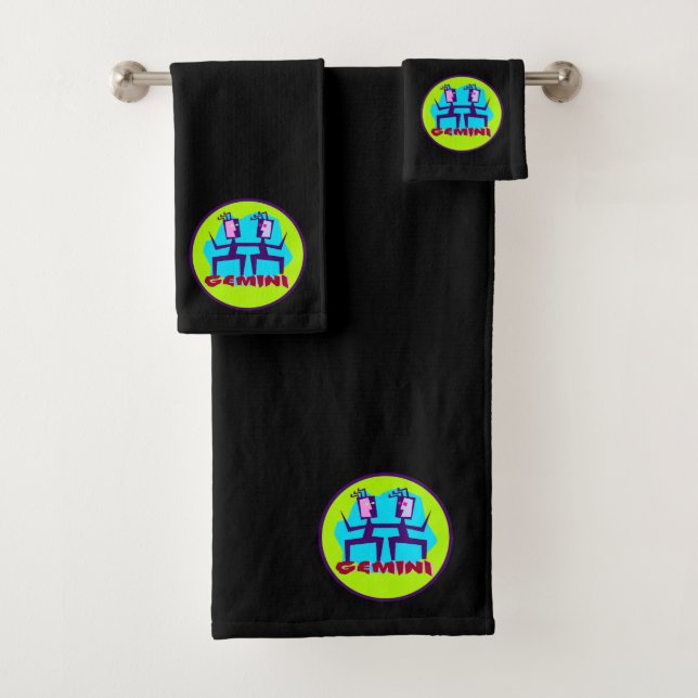 Gemini Cartoon Zodiac Astrologie Design Badhandtuch Set (Insitu)