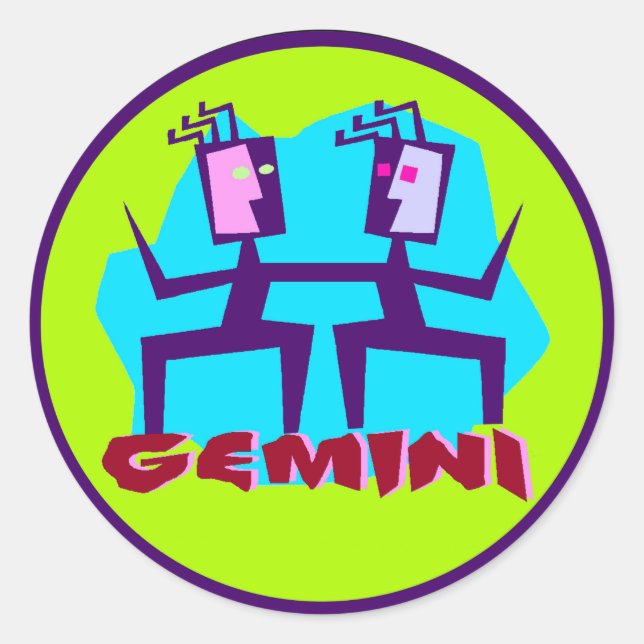 Gemini Cartoon Zodiac Astrologie Design Runder Aufkleber (Vorderseite)