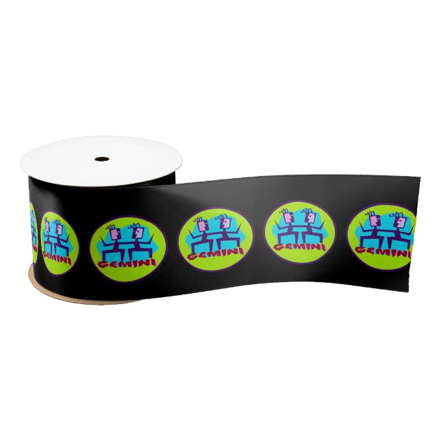 Gemini Cartoon Zodiac Astrologie Design Satinband (Spule)