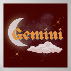 Gemini Celestial Moon Cloud Stars Astrologie Kunst Poster
