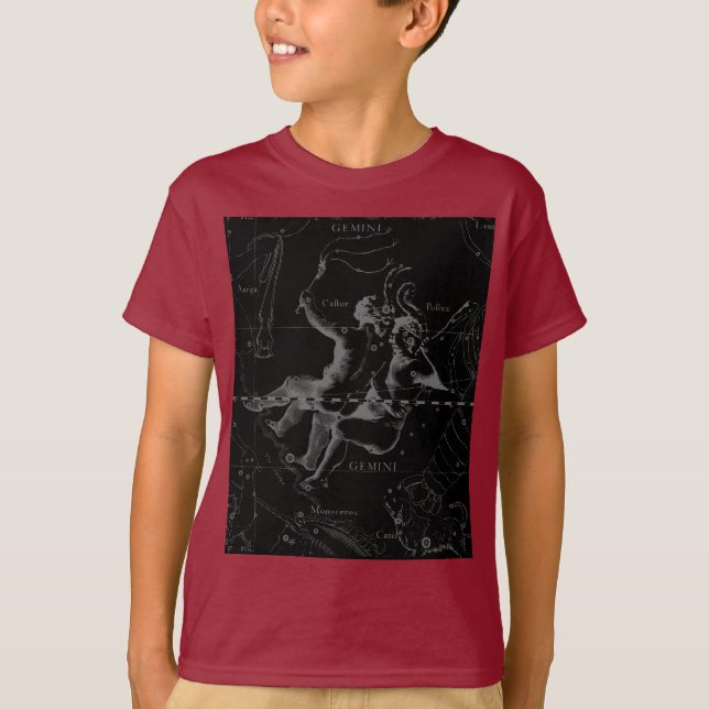 Gemini Constellation Hevelius 1690 auf Schwarz T-Shirt (Vorderseite)