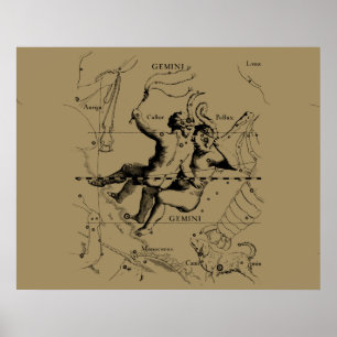 Gemini Constellation Map Hevelius circa 1690 Poster