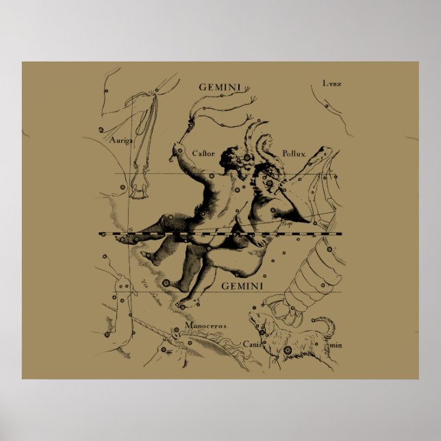 Gemini Constellation Map Hevelius circa 1690 Poster (Vorne)