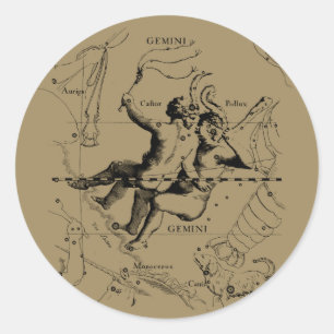 Gemini Constellation Zodiac Hevelius ca. 1690 Runder Aufkleber