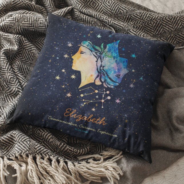 Gemini Constellation Zodiac Watercolor Star Galaxy Kissen (Von Creator hochgeladen)