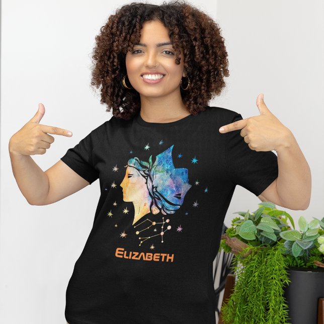 Gemini Constellation Zodiac Watercolor Star Galaxy T-Shirt (Von Creator hochgeladen)