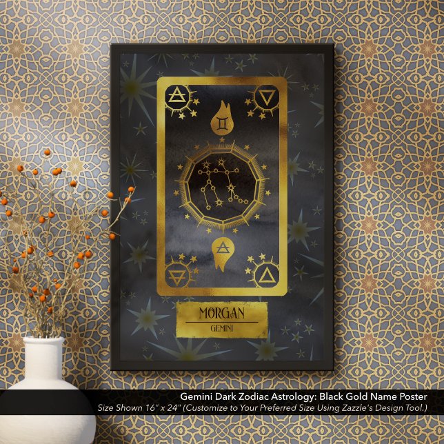 Gemini Dark Zodiac Astrologie: Schwarzer Goldname Poster (Dark Zodiac Poster: for the Birth Sign Gemini in Black and Gold Personalized with Your Name.)