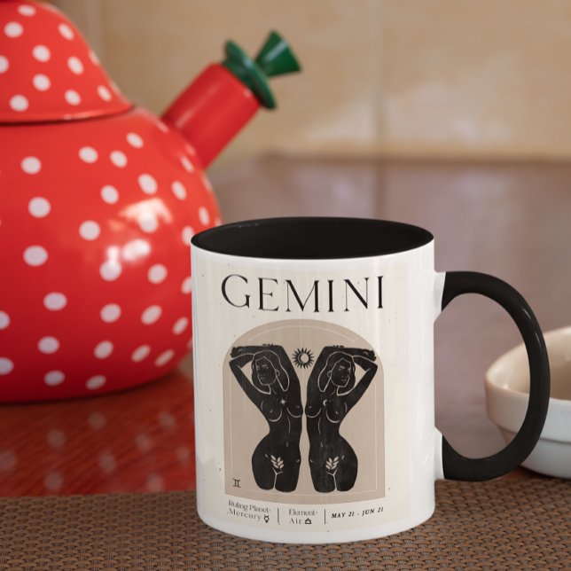 Gemini Feminine Zodiac Design Brown Black 15 OZ Tasse (Von Creator hochgeladen)