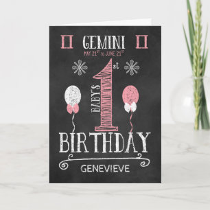 GEMINI Girl 1. Geburtstag Geboren vom 21. Mai bis  Karte