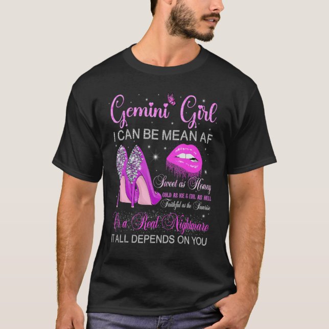 Gemini Girl Birthday High Heels Tropfen Lippen Hin T-Shirt (Vorderseite)