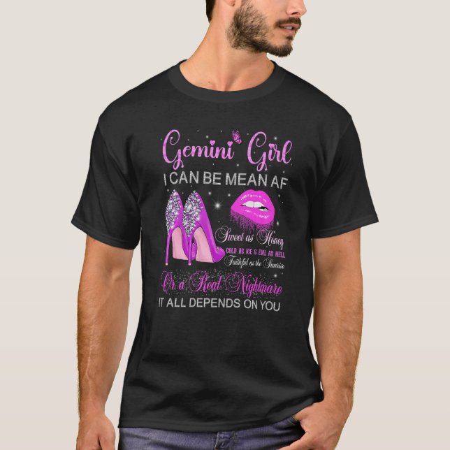 Gemini Girl Birthday High Heels Tropfen Lippen Hin T-Shirt (Vorderseite)