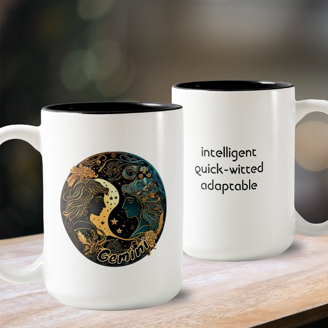 Gemini Gold und Black Watercolor Zodiac Zweifarbige Tasse (Von Creator hochgeladen)