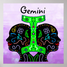 Gemini Handgezeichnetes Horoskop Zeichen Poster