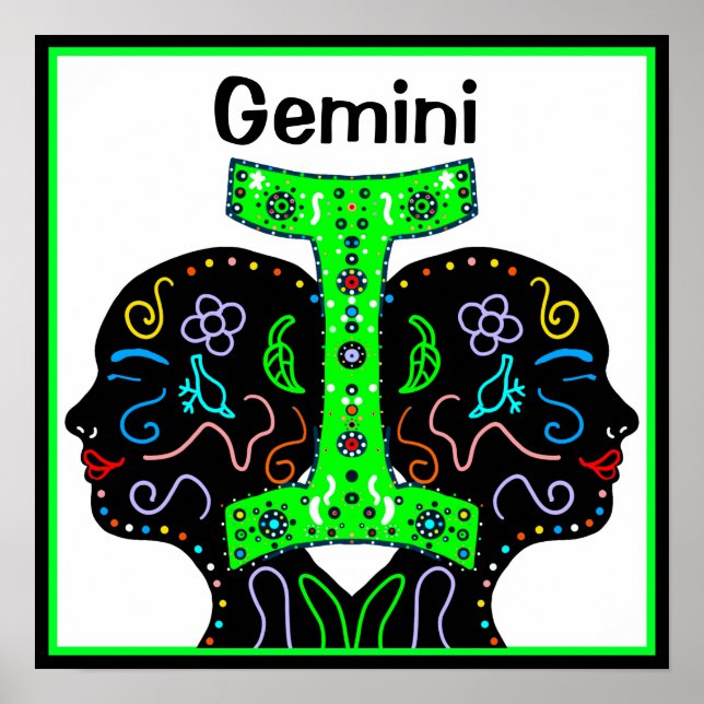 Gemini Handgezeichnetes Horoskop Zeichen Poster (Vorne)