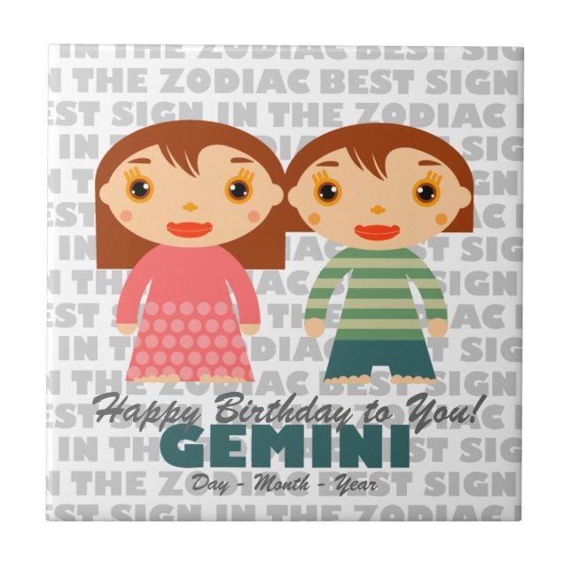 Gemini Happy Birthday Fliese (Vorderseite)