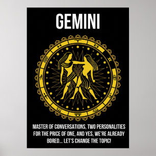 Gemini - Horoskop, Funny Zodiac-Zeichen-Spaß Poster