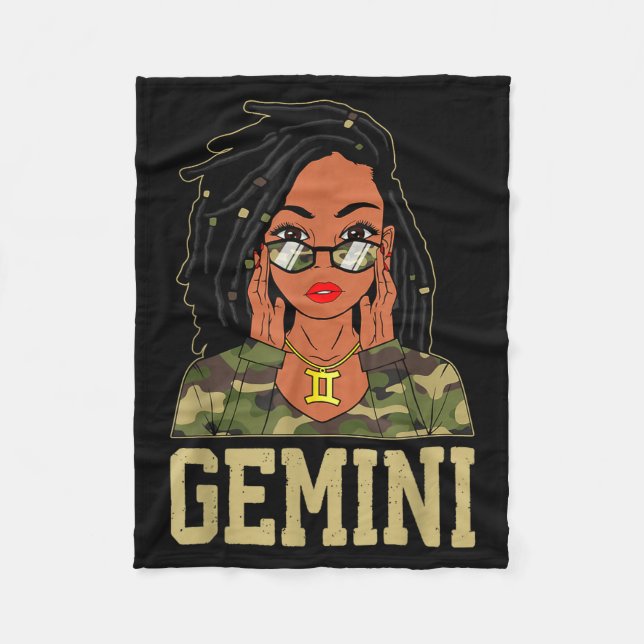 Gemini Loc'd Hair Sy Black Woman Camo Melanin Girl Fleecedecke (Vorderseite)