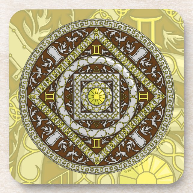 Gemini Mandala Square Untersetzer (Vorderseite)