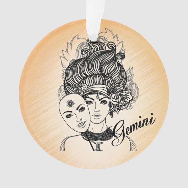 Gemini Masked Lady Zodiac Ornament (Vorderseite)