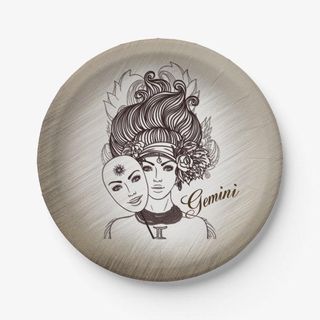 Gemini Masked Lady Zodiac Pappteller (Vorderseite)