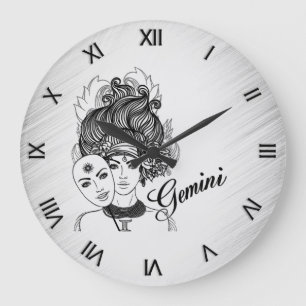 Gemini Masked Lady Zodiac Roman Numerals Große Wanduhr