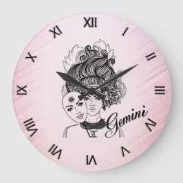 Gemini Masked Lady Zodiac Roman Numerals Rosa Große Wanduhr