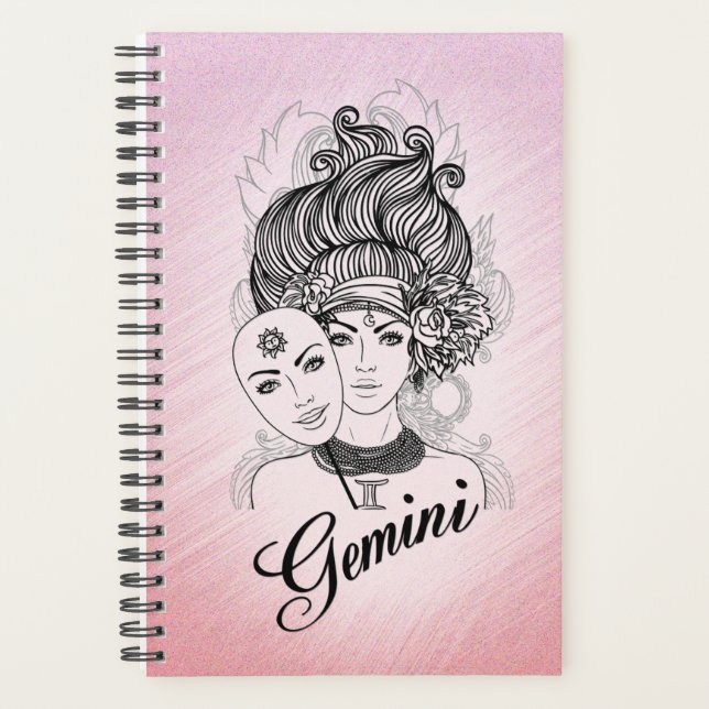 Gemini Masked Pink Lady Zodiac Blank innen Planer (Vorderseite)