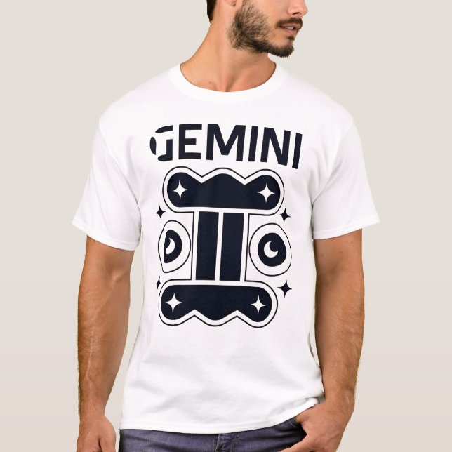 Gemini Moon Twins mit Sternen T-Shirt (Vorderseite)