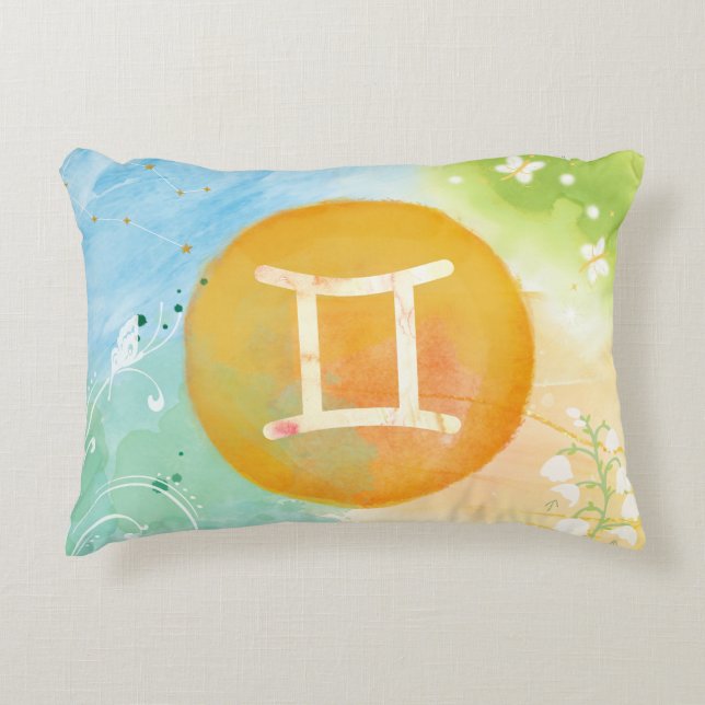 Gemini Pastel Watercolor Astrologie Zodiac Zeichen Dekokissen (Vorderseite)