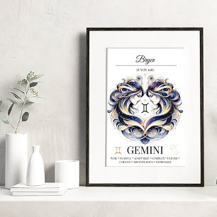 Gemini Personalisiert Elegant Zodiac Wasserfarbe Poster