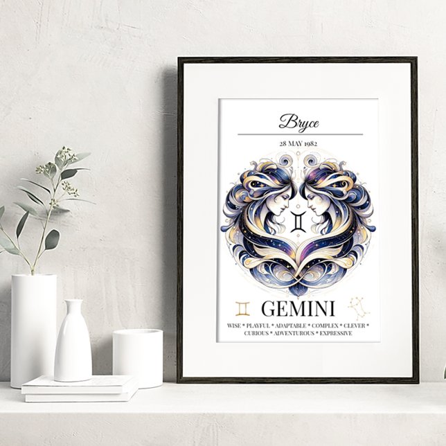 Gemini Personalisiert Elegant Zodiac Wasserfarbe Poster (Von Creator hochgeladen)