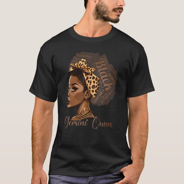 Gemini Queen Leopard Afro Melanin Zodiac Horoscope T-Shirt (Vorderseite)