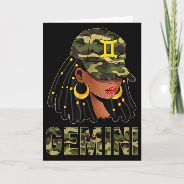 Gemini Queen Loc'd Hair Black Woman Camo Cap Zodia Karte (Vorderseite)