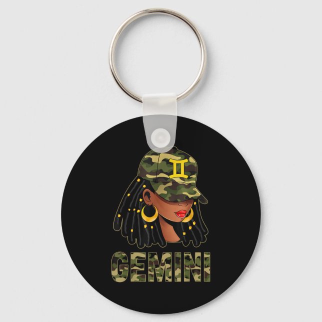 Gemini Queen Loc'd Hair Black Woman Camo Cap Zodia Schlüsselanhänger (Vorderseite)