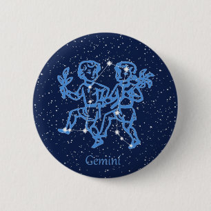 Gemini-Sternbild und Zodiaka-Zeichen mit Sternen Button