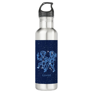 Gemini-Sternbild und Zodiaka-Zeichen mit Sternen Edelstahlflasche