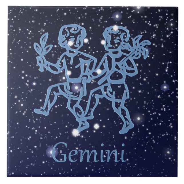Gemini-Sternbild und Zodiaka-Zeichen mit Sternen Fliese (Vorderseite)