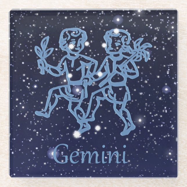 Gemini-Sternbild und Zodiaka-Zeichen mit Sternen Glasuntersetzer (Vorderseite)