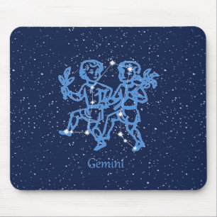 Gemini-Sternbild und Zodiaka-Zeichen mit Sternen Mousepad