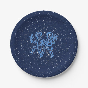 Gemini-Sternbild und Zodiaka-Zeichen mit Sternen Pappteller