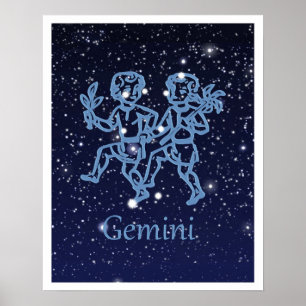 Gemini-Sternbild und Zodiaka-Zeichen mit Sternen Poster