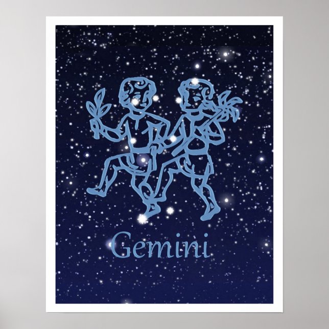 Gemini-Sternbild und Zodiaka-Zeichen mit Sternen Poster (Vorne)