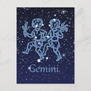 Gemini-Sternbild und Zodiaka-Zeichen mit Sternen Postkarte