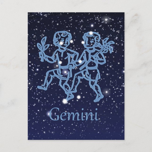 Gemini-Sternbild und Zodiaka-Zeichen mit Sternen Postkarte (Vorderseite)