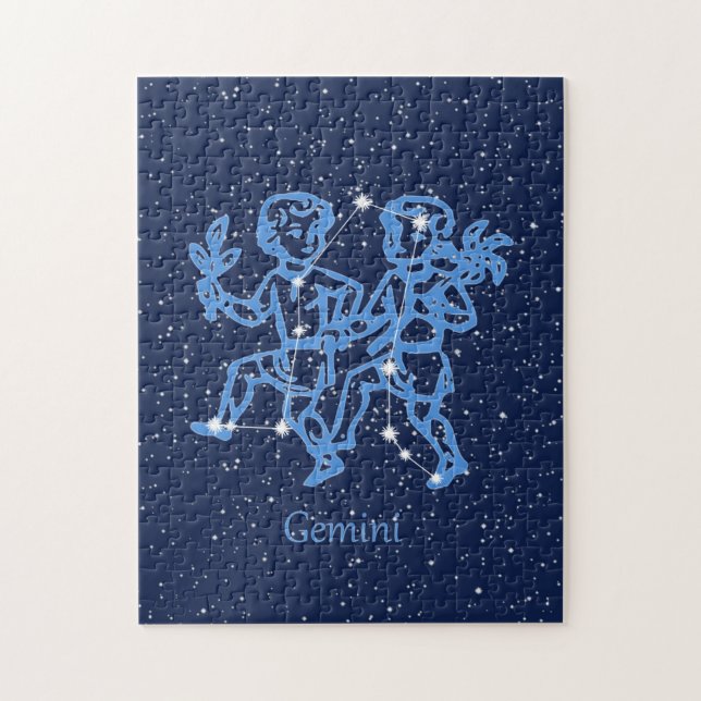 Gemini-Sternbild und Zodiaka-Zeichen mit Sternen Puzzle (Vertikal)