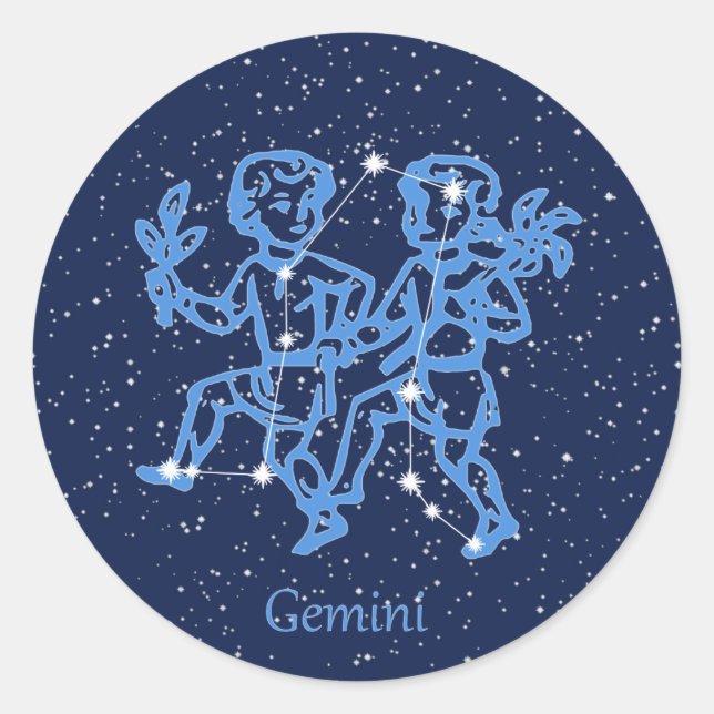 Gemini-Sternbild und Zodiaka-Zeichen mit Sternen Runder Aufkleber (Vorderseite)