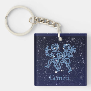 Gemini-Sternbild und Zodiaka-Zeichen mit Sternen Schlüsselanhänger