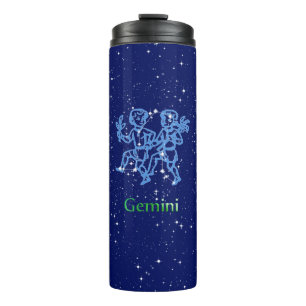 Gemini-Sternbild und Zodiaka-Zeichen mit Sternen Thermosbecher