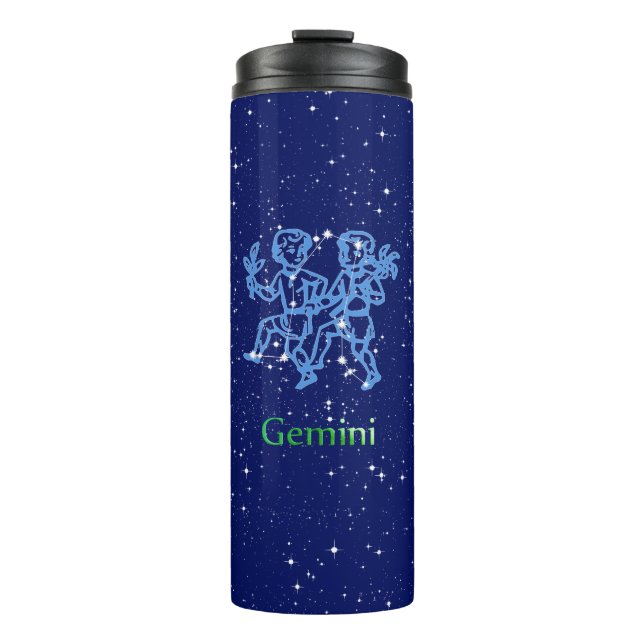 Gemini-Sternbild und Zodiaka-Zeichen mit Sternen Thermosbecher (Vorderseite)