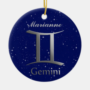 Gemini Sun Zeichen mit dem Namen Keramik Ornament